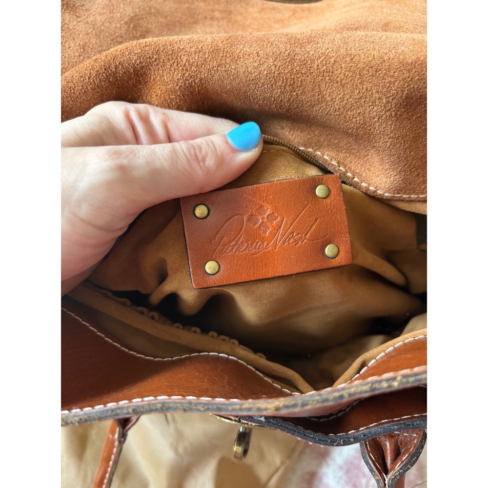 Patricia Nash Tan Leather Satchel Bag Vintage Style Flip Lock Cognac Brown - Picture 5 of 7